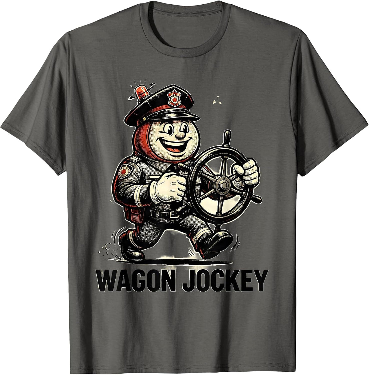 Wagon Jockey Retro Cartoon EMS Paramedic EMT Gift T-Shirt - Asphalt Grey