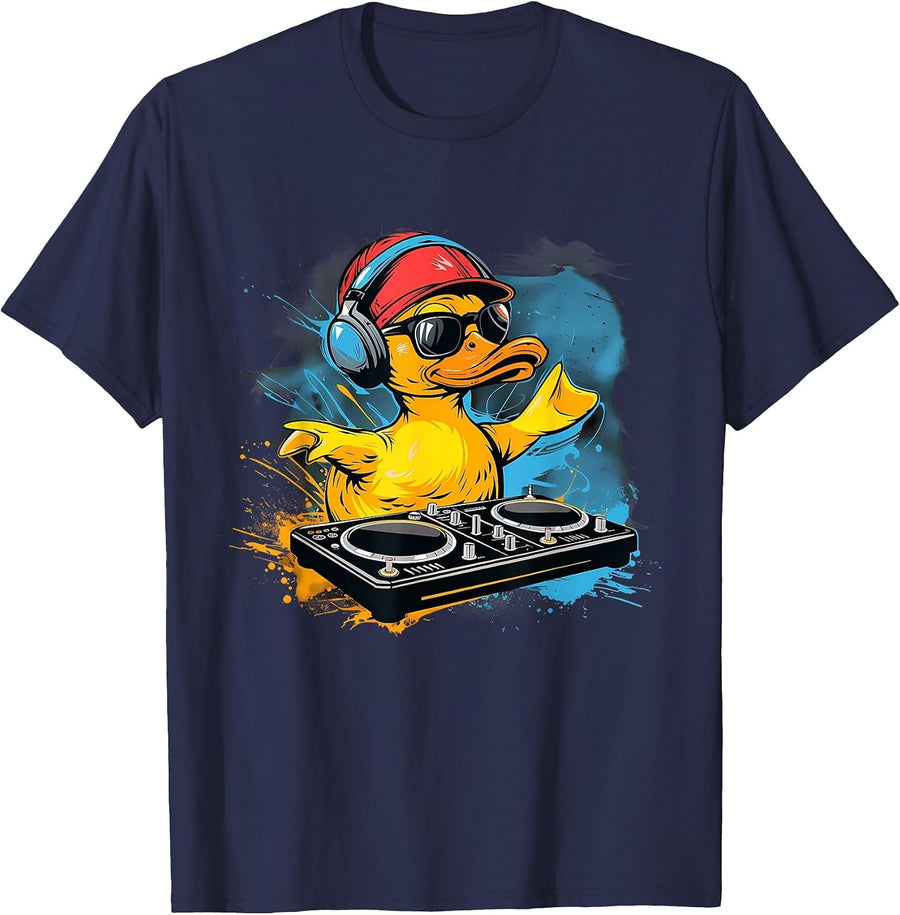 Rubber Duck Turntable DJ Rubber Duckling Music Lover Techno T-Shirt - Navy Blue