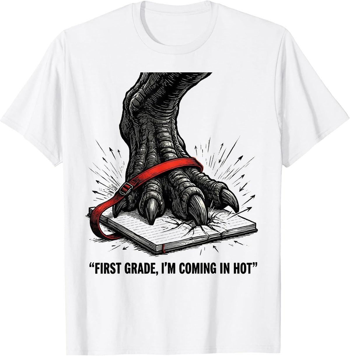 Men's First Grade Im Coming In Hot Funny Dinosaur Boy Back T-Shirt - White