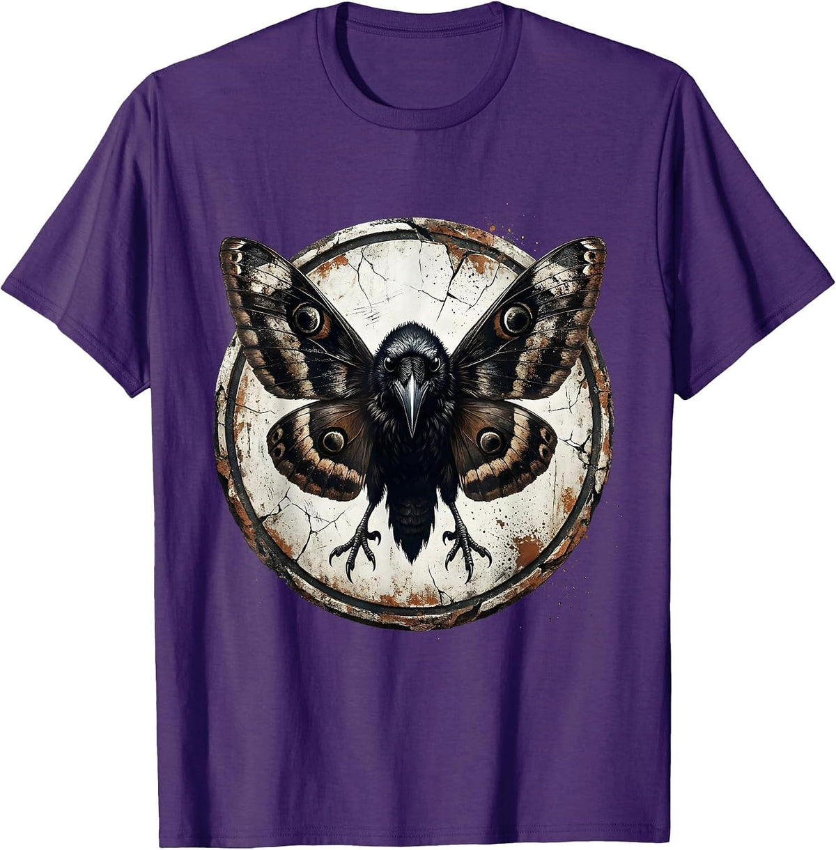 Raven With Moth Wings Dark Gothic Illustration T-Shirt - Purple