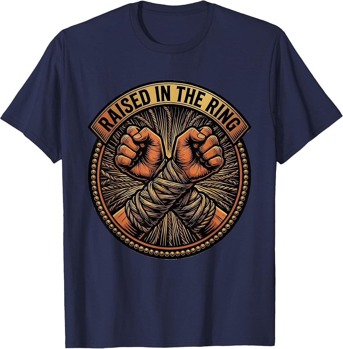 Men's Raised In The Ring Tattoo Boxing Fan Trainer Heritage T-Shirt - Navy Blue