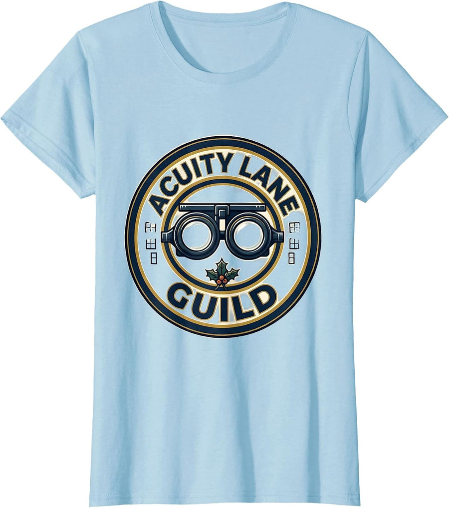 Women's Acuity Lane Guild Emblem Optometrist Eye Doctor Christmas T-Shirt - Baby Blue