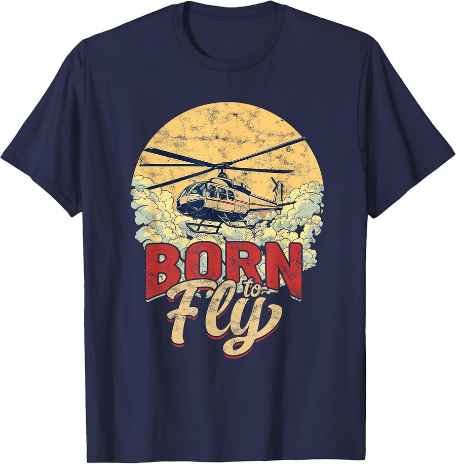 Born to Fly Helicopter Pilot T-Shirt - Navy Blue