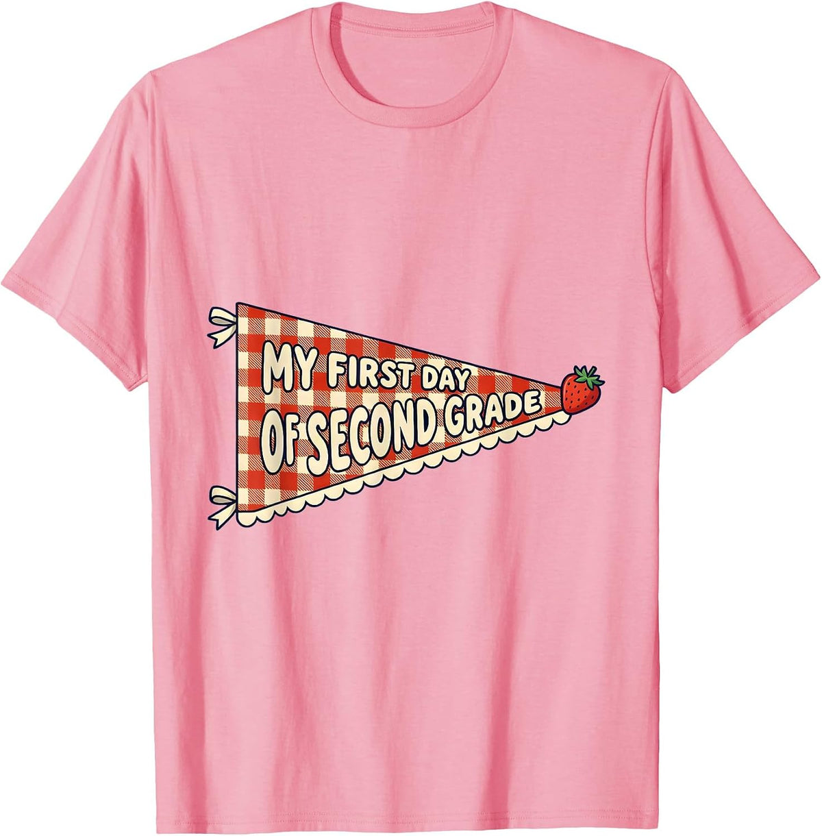 Men's My First Day of Second Grade Gingham Pennant Back to School T-Shirt - Pink