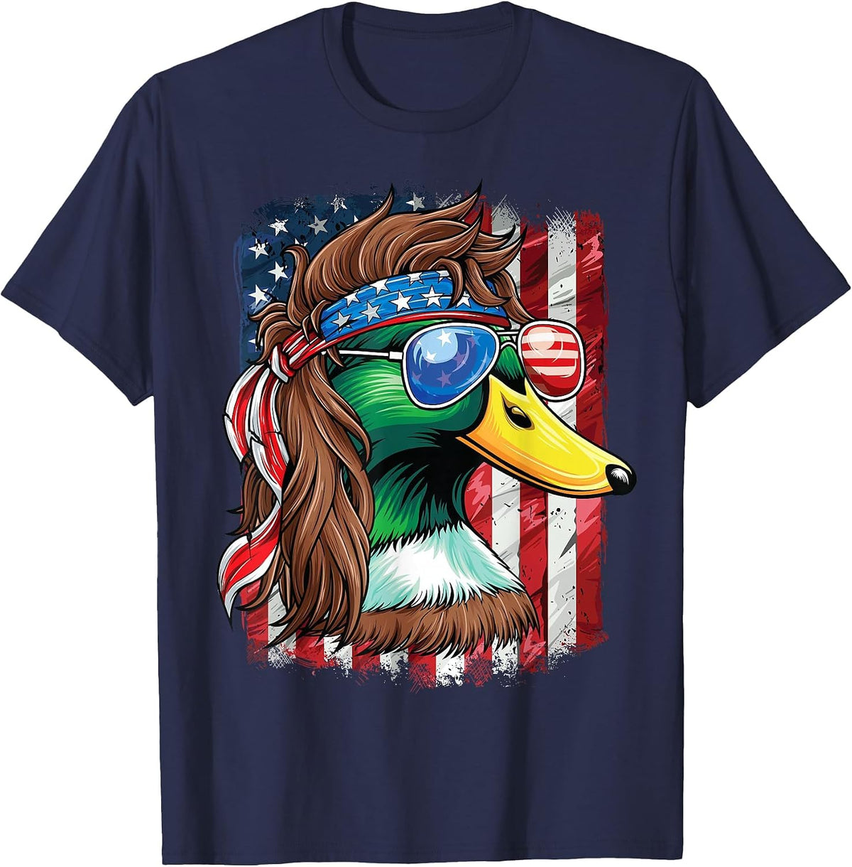 Duck Hunter American Flag Waterfowl Hunting T-Shirt - Navy Blue