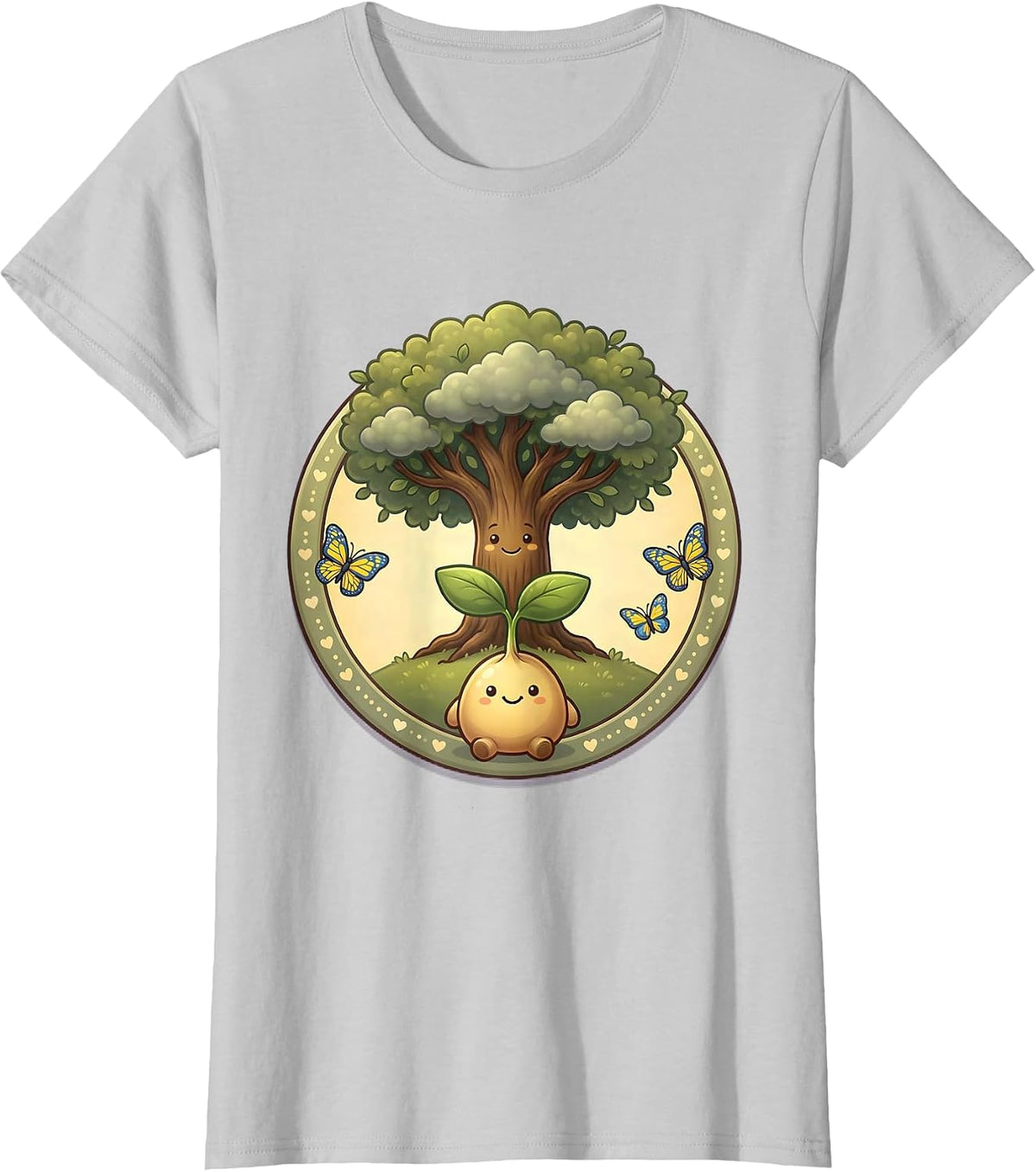 Women's Down Syndrome Awareness Seedling to Oak Tree Design T-Shirt - Silver Grey