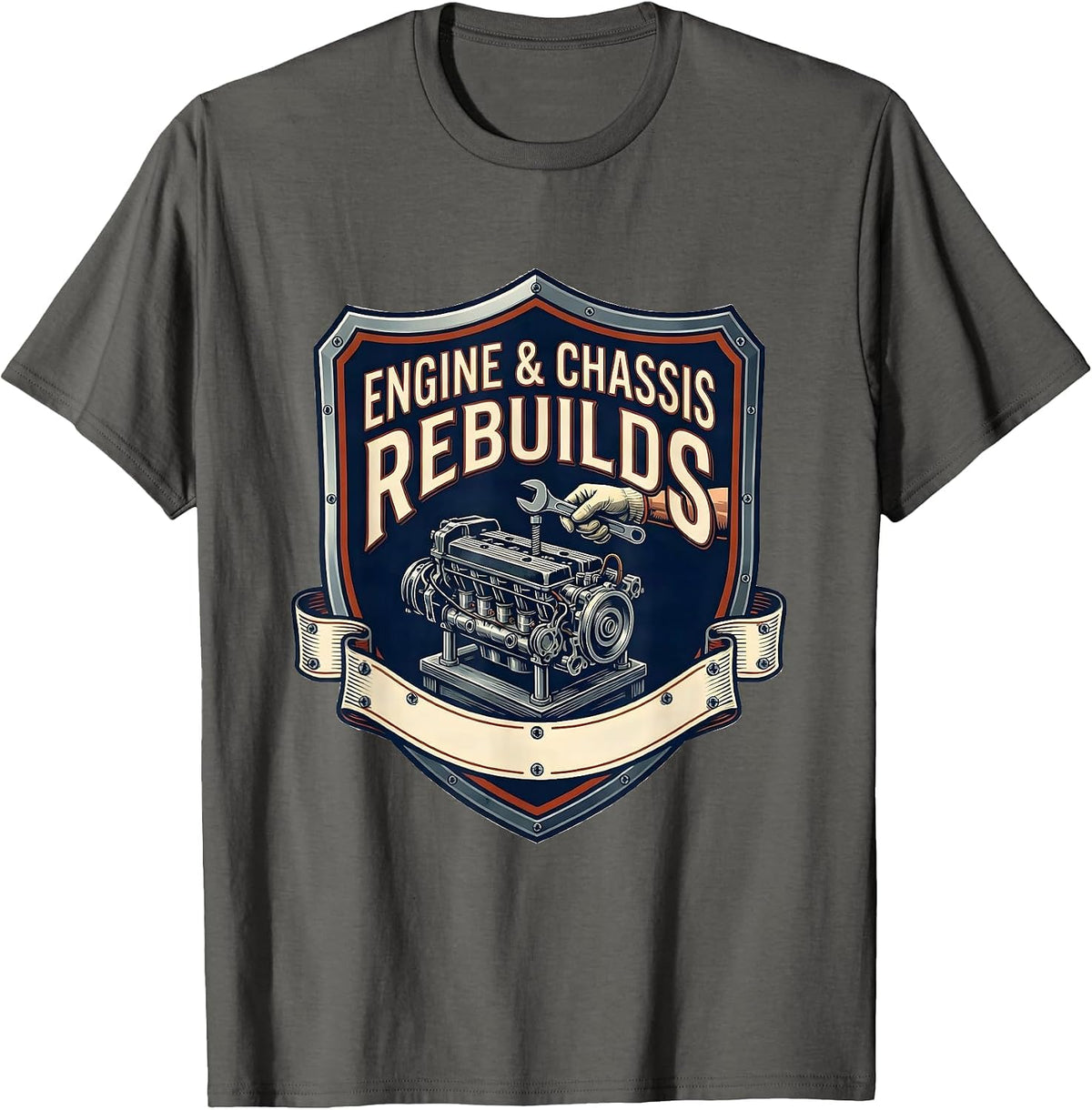 Men's Engine & Chassis Rebuilds Classic Hot Rod Enthusiast Garage T-Shirt - Asphalt Grey