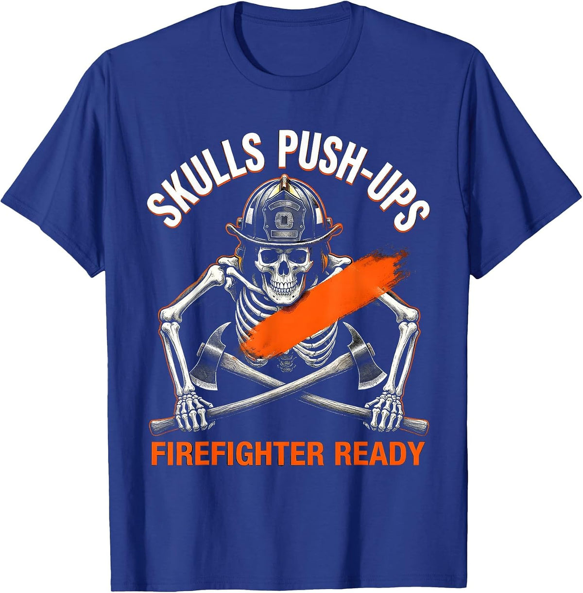 Men's Halloween Firefighter Skull Push-Ups Design T-Shirt - Royal Blue