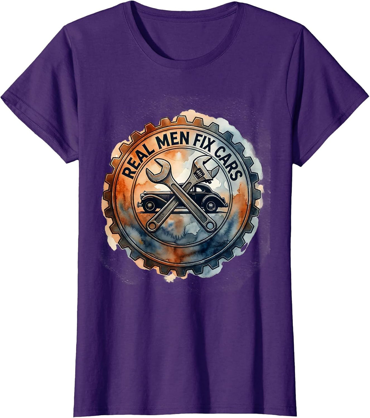 Women's Real Men Fix Cars Mechanic Pride Design T-Shirt - Purple