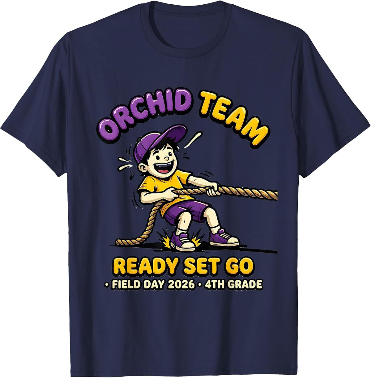 ORCHID TEAM READY SET GO FIELD DAY 2026 4TH GRADE Teacher T-Shirt - Navy Blue