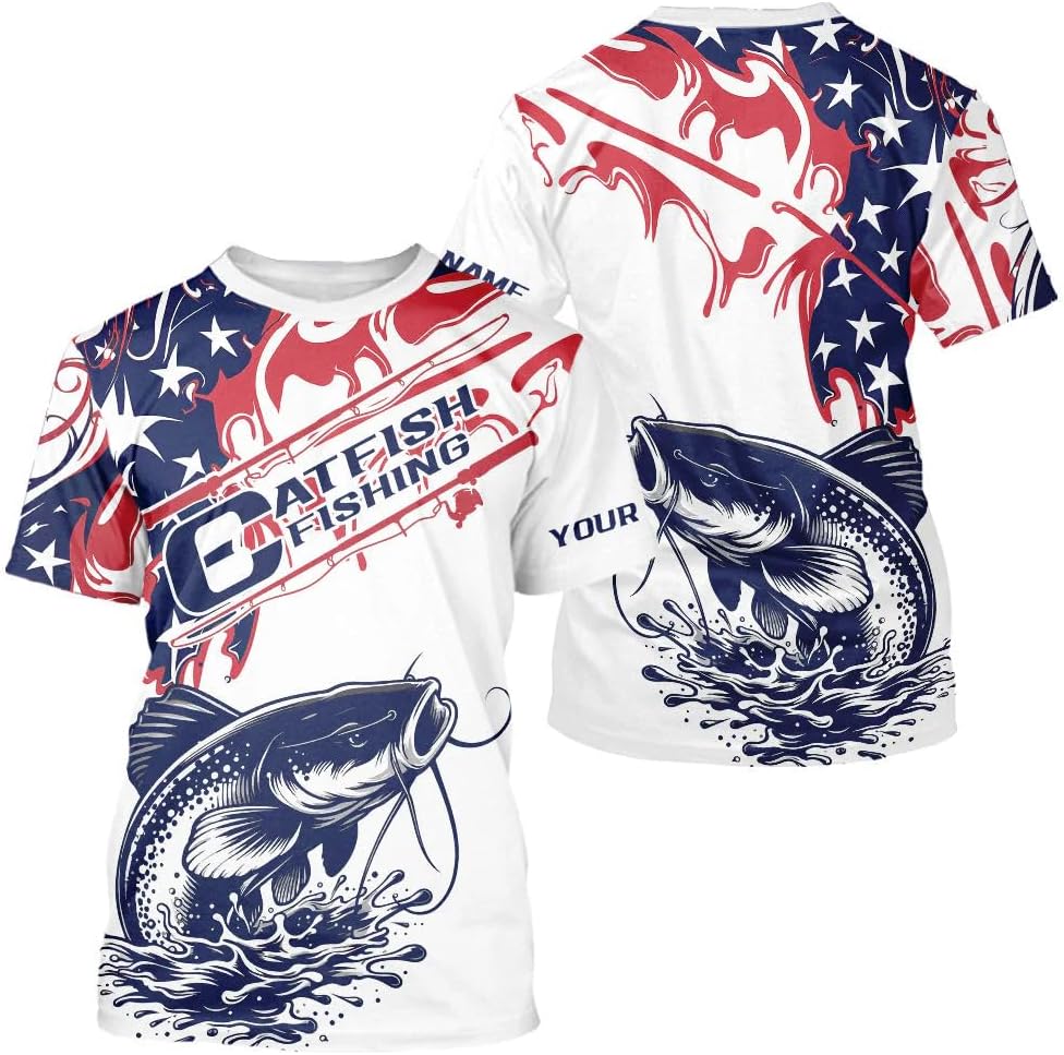 Catfish Fishing Customize Name 3D All Over Printed T-Shirts for Men, Personalized Catfish Fishing Gifts - Style 4