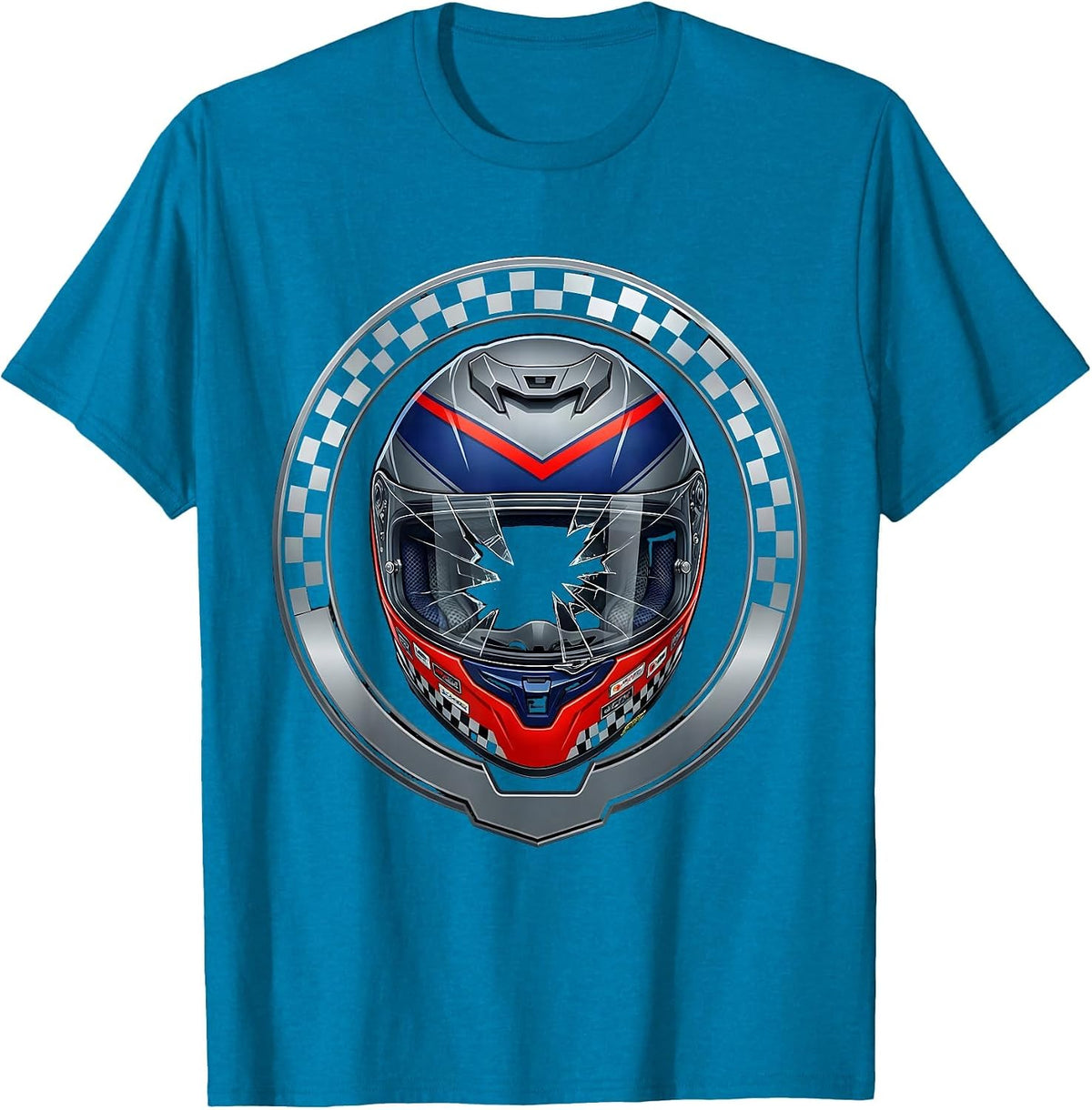 Men's Weathered Bike Helmet Cracked Visor Graphic T-Shirt - Sapphire Blue