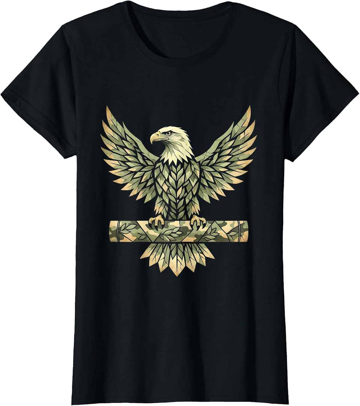 Eagle on Camo Rifle Barrel Graphic Tee T-Shirt - Black