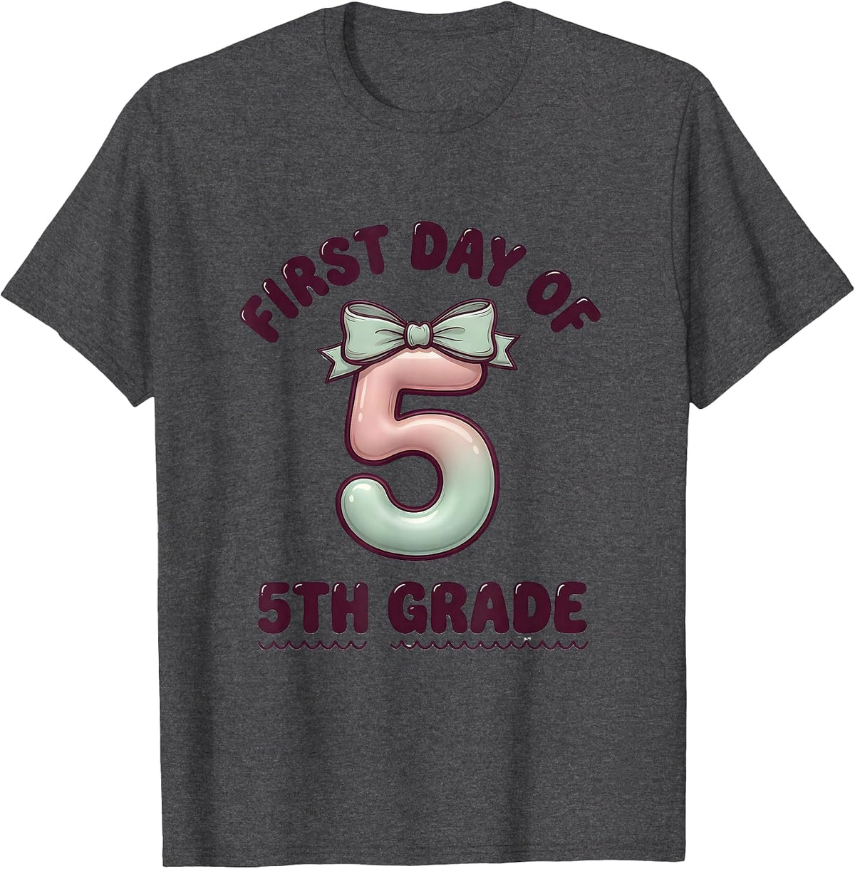Men's First Day Of 5th Grade Coquette Bow Back To School Girly T-Shirt - Dark Heather Grey