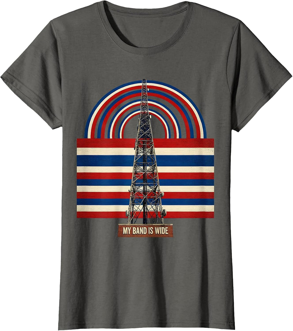 Women's My Band Is Wide Patriotic Ham Radio Operator Nerdy Humor T-Shirt - Asphalt Grey