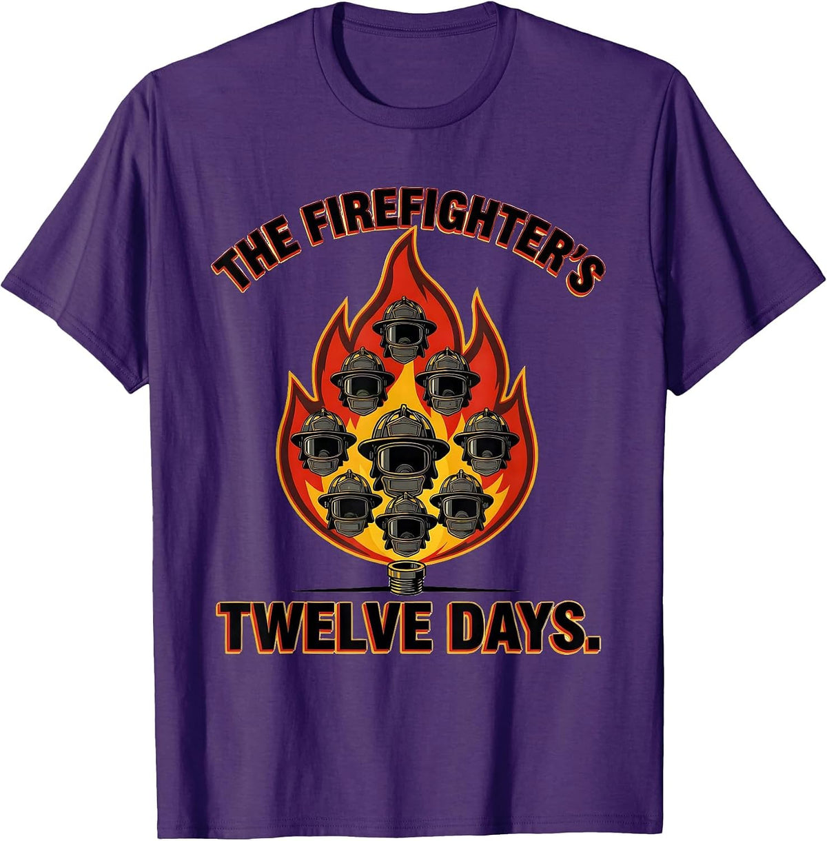 The Firefighter's Twelve Days Funny Holiday Novelty Gift T-Shirt - Purple