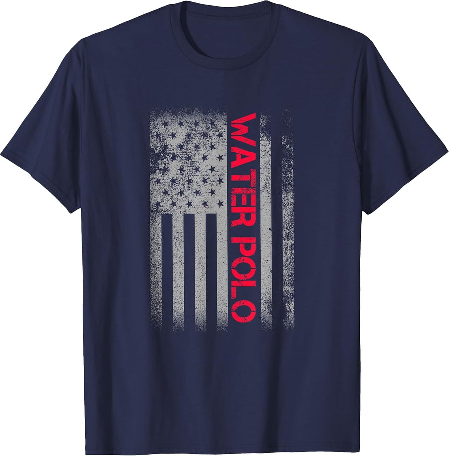 American Flag Water Polo USA Funny Water Polo Player T-Shirt - Navy Blue