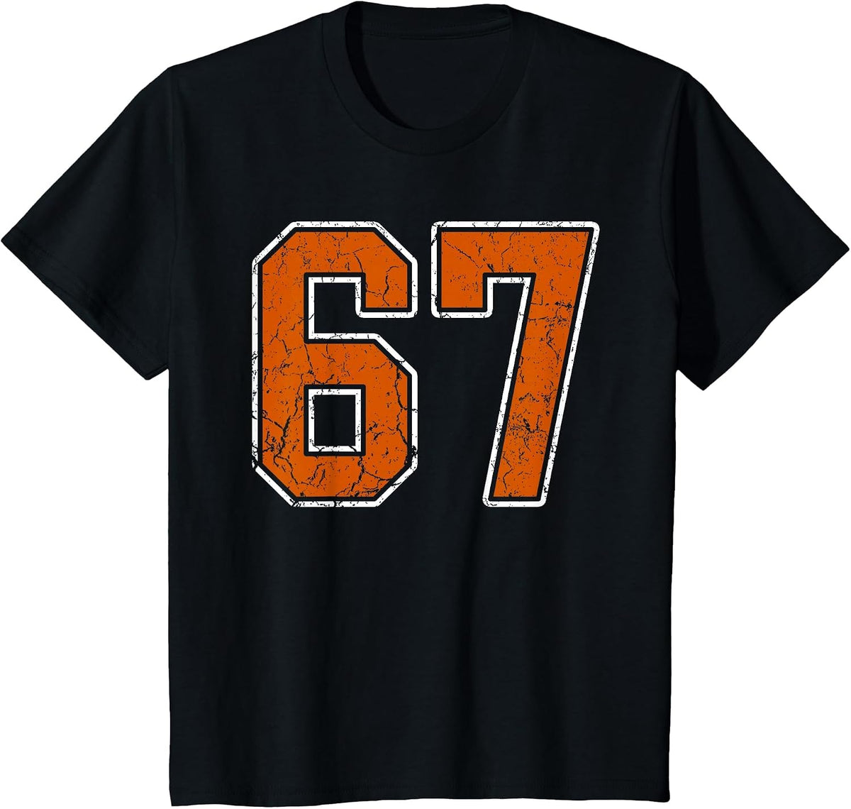 Grunge Burnt Orange and White #67 Sports Jersey Number 67 T-Shirt - Black