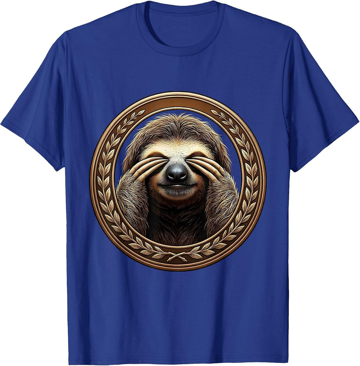 Sloth Covering Eyes Funny I Dont Care Design T-Shirt - Royal Blue
