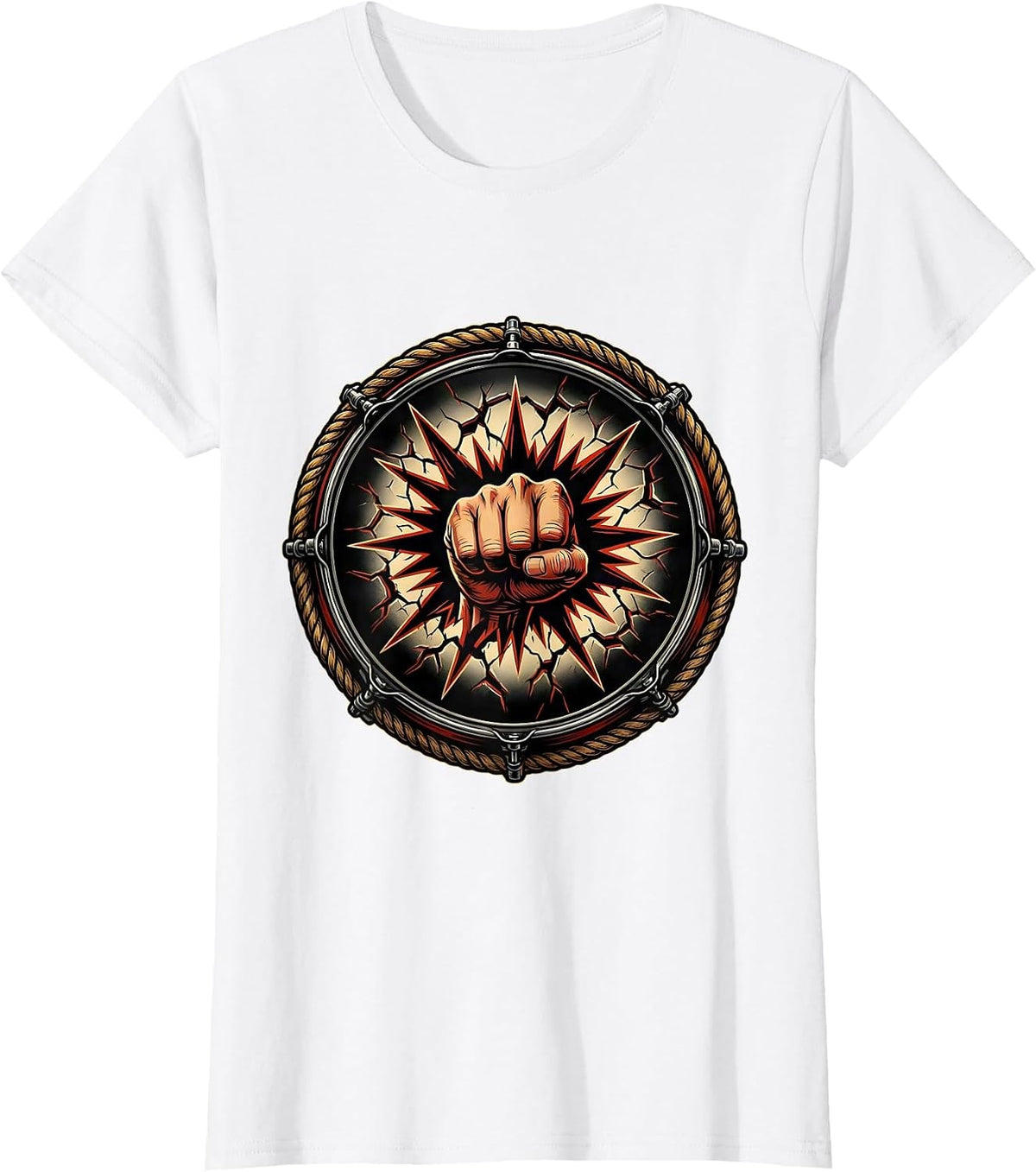 Fist Through Bass Drum Punk Rock Graphic T-Shirt - White