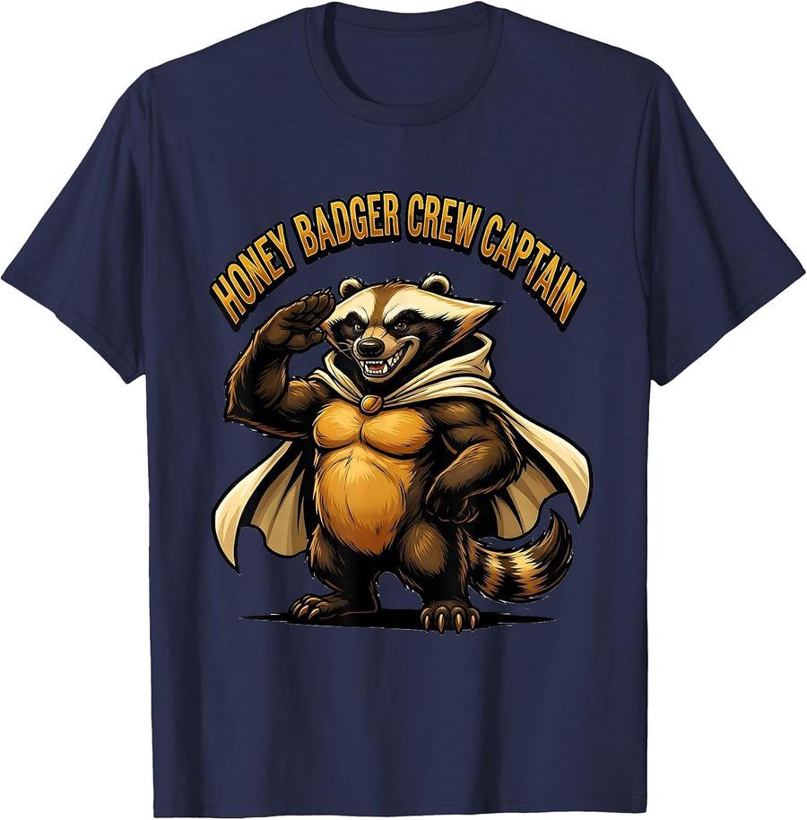 Honey Badger Crew Captain Funny Animal Lover Wildlife Humor T-Shirt - Navy Blue