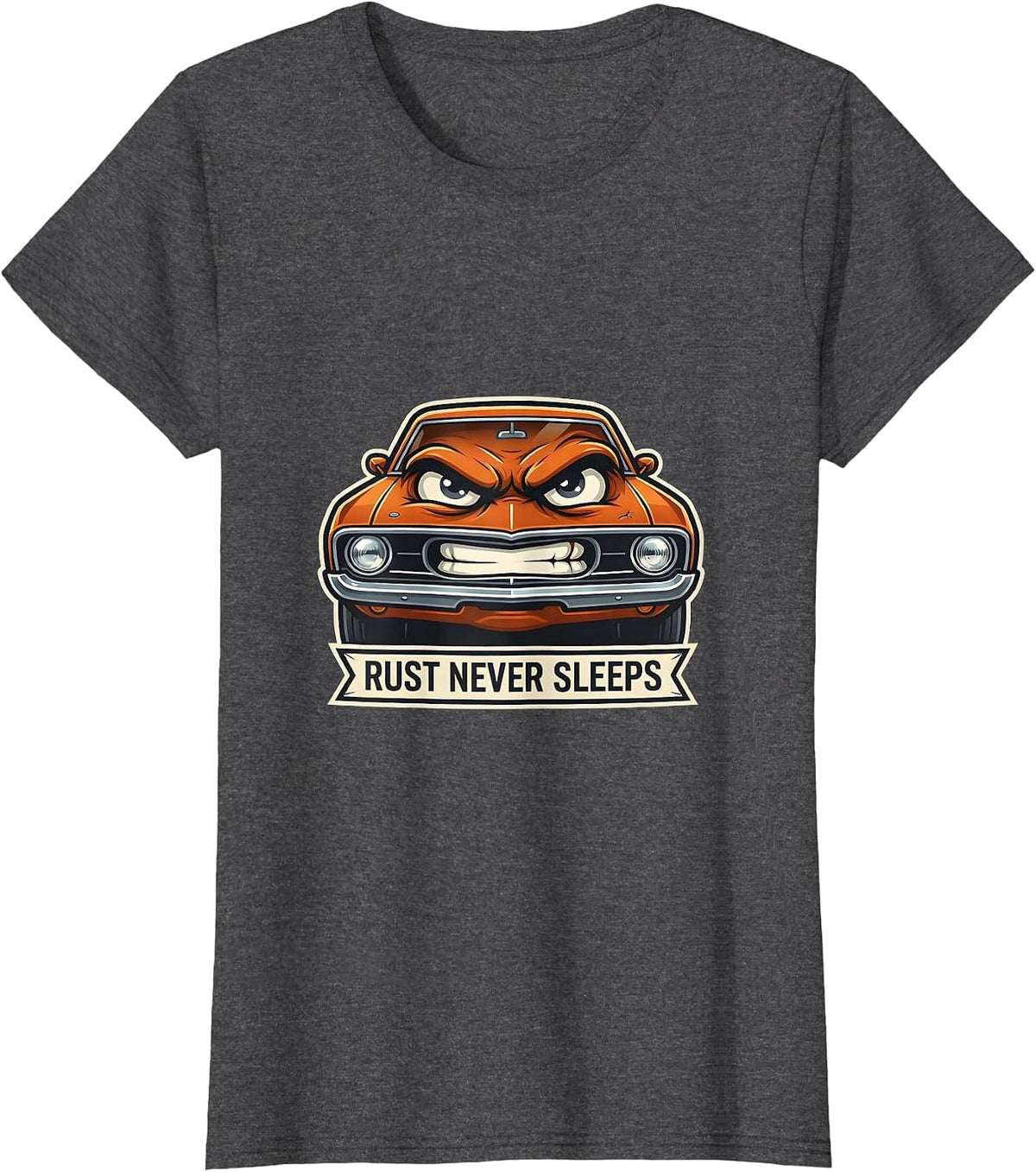 Women's Rust Never Sleeps Classic Car Enthusiast Design T-Shirt - Dark Heather Grey