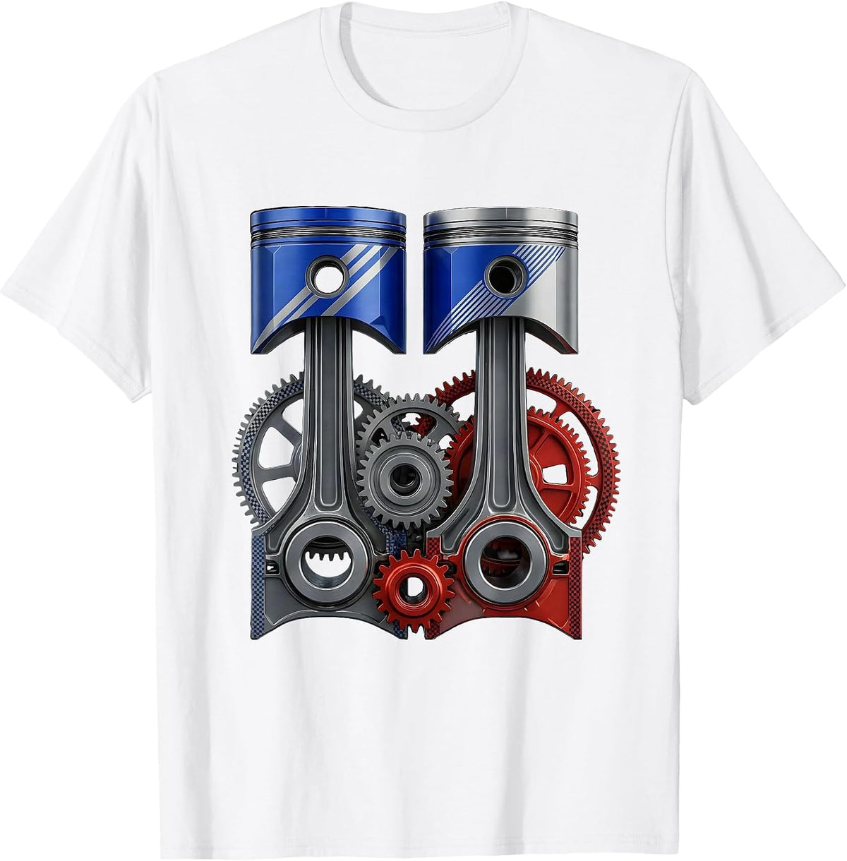 Men's Engine Pistons and Gears Mechanical Cross-Section T-Shirt - White