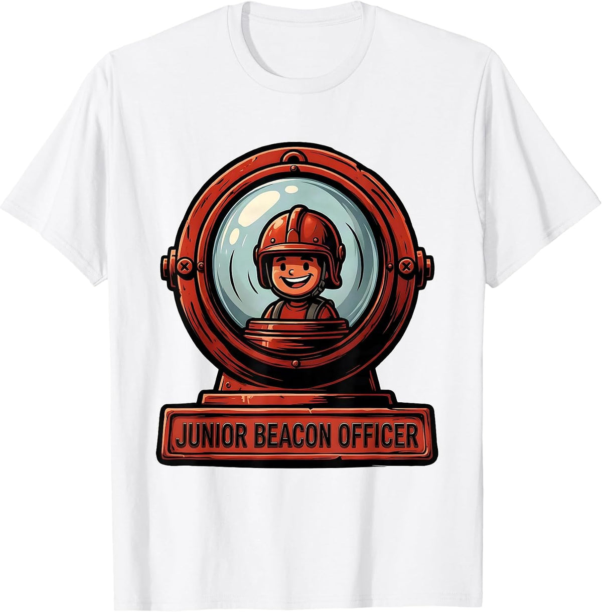 Men's Junior Beacon Officer Cartoon Firefighter Kids Birthday T-Shirt - White