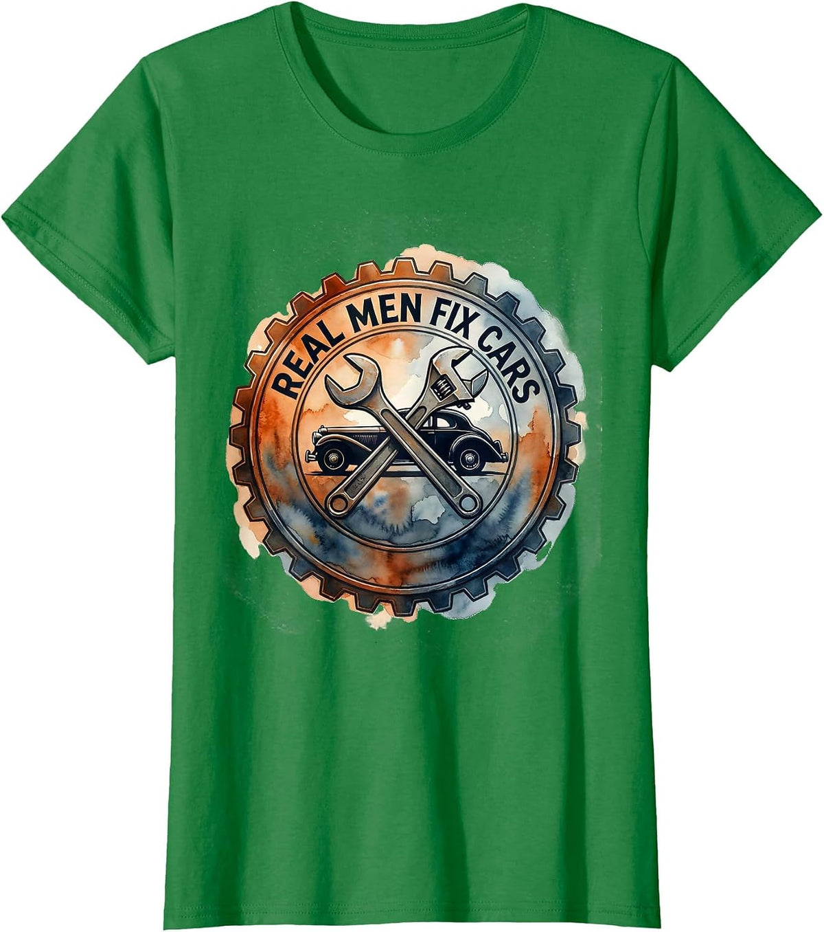 Women's Real Men Fix Cars Mechanic Pride Design T-Shirt - Kelly Green