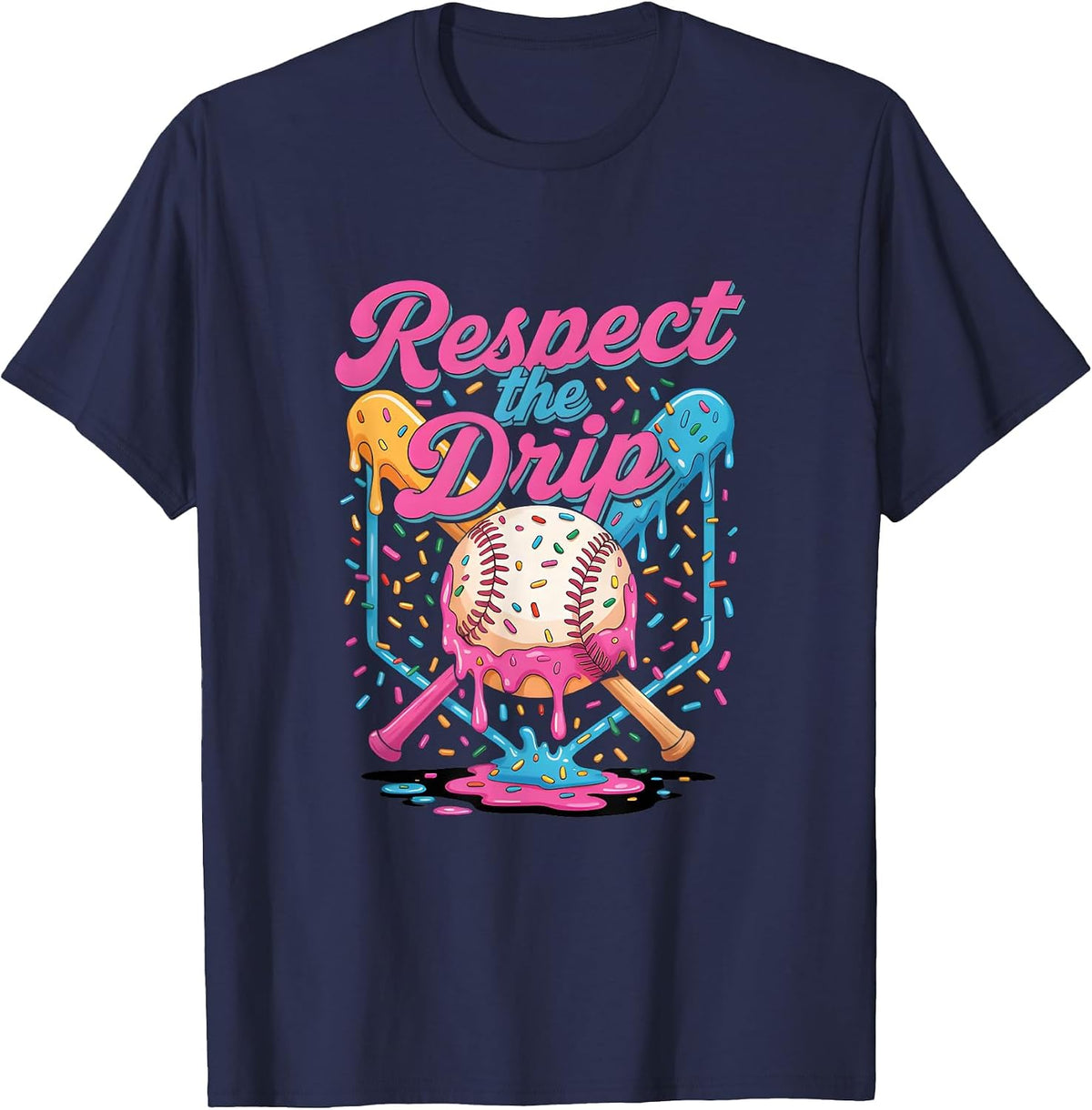 Baseball Mom Dad Son Ice Cream Drip Shirt Respect The Drip T-Shirt - Navy Blue