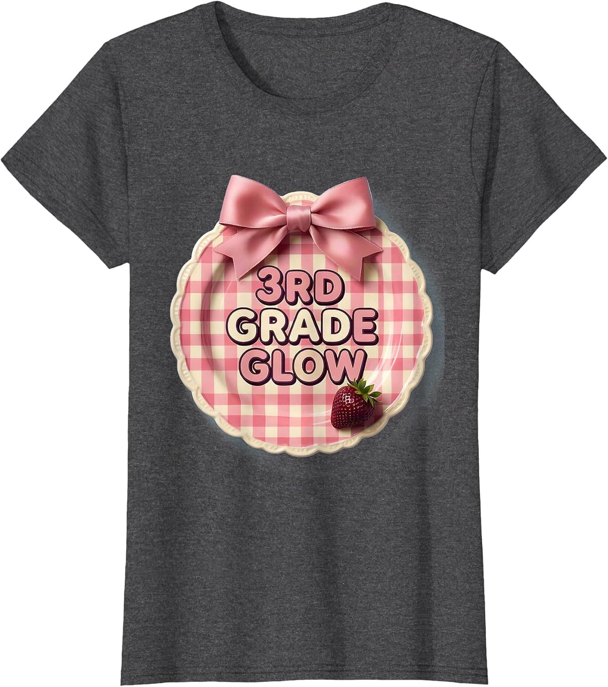 Women's 3rd Grade Glow Cute Gingham Back to School Girl First Day T-Shirt - Dark Heather Grey