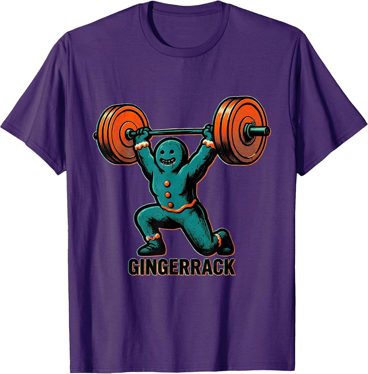 Men's Gingerrack Risograph Funny Gingerbread Man Weightlifting Gym T-Shirt - Purple