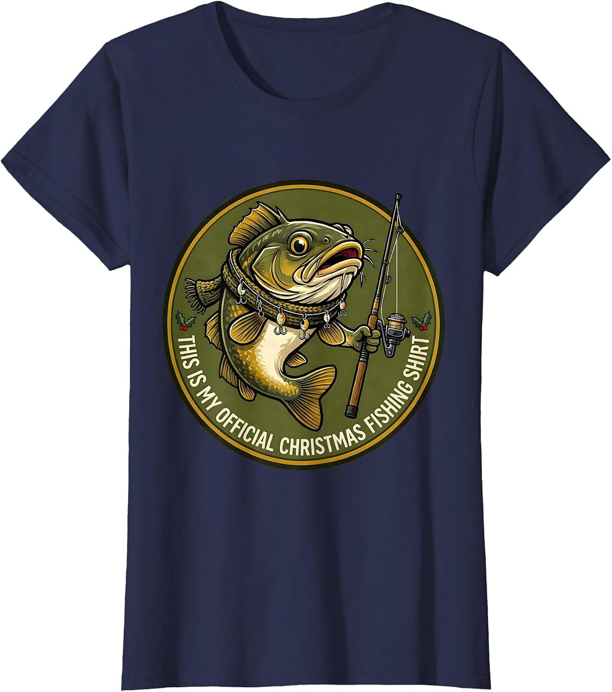 Women's This Is My Official Christmas Fishing Shirt Funny T-Shirt - Navy Blue