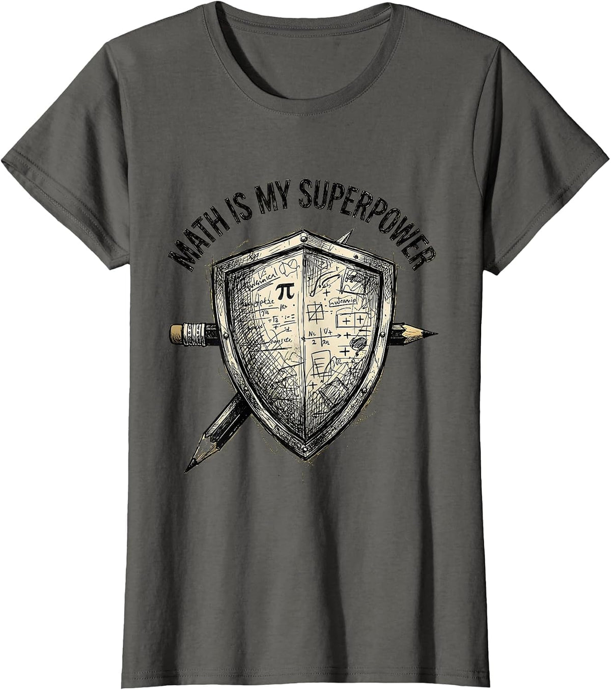 Women's Math Is My Superpower Math Teacher Design T-Shirt - Asphalt Grey