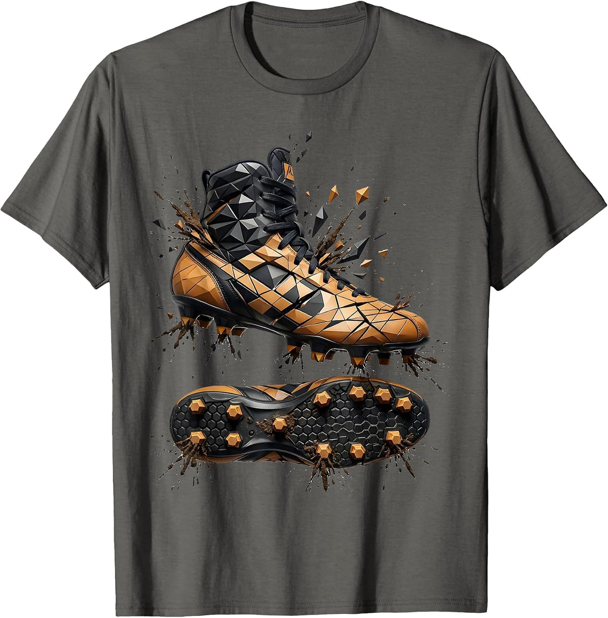 Broken Rugby Boot Muddy Studs Graphic Design T-Shirt - Asphalt Grey