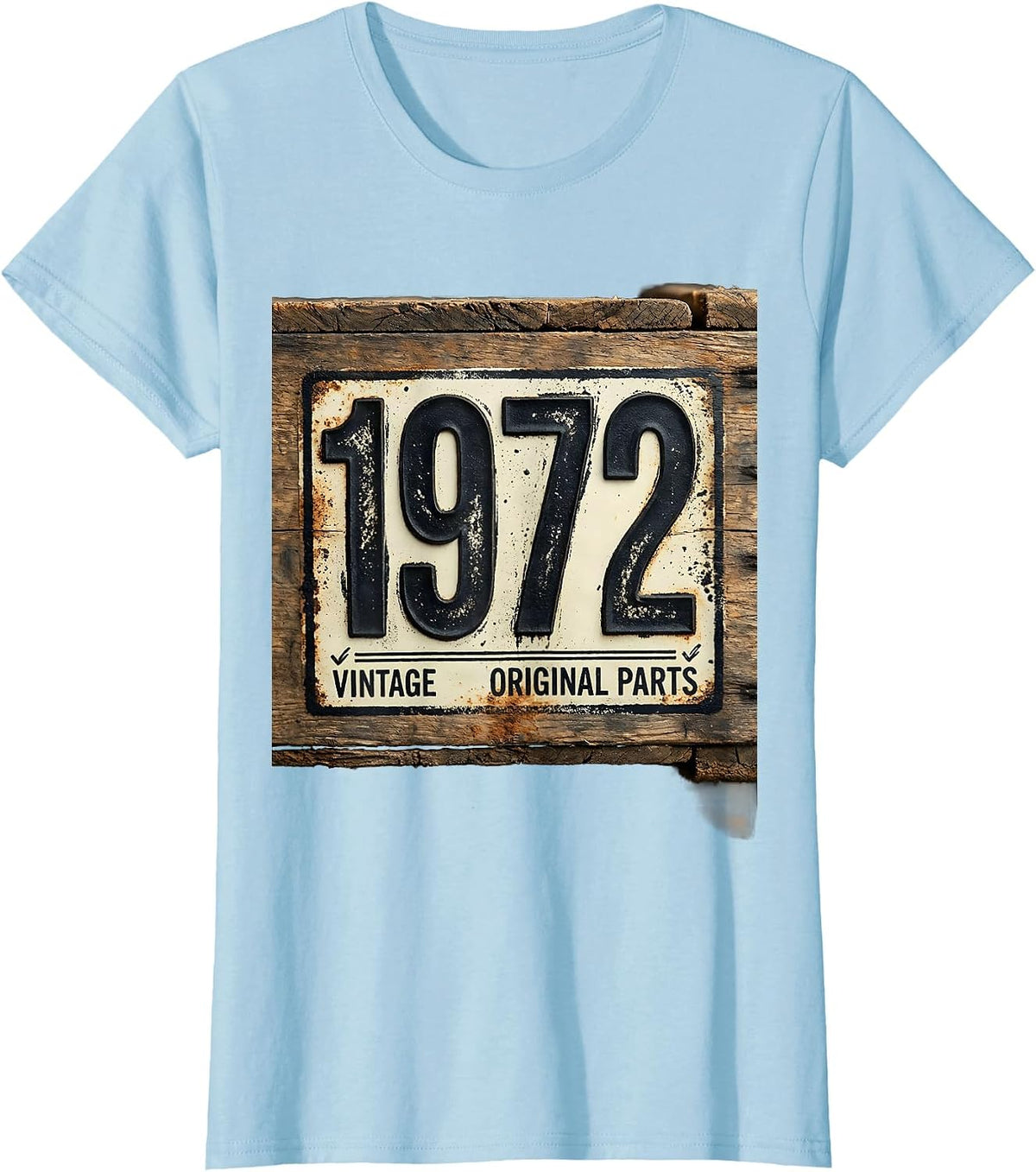 Women's VINTAGE 1972 ORIGINAL PARTS Rubber Stamp Vintage Milestone T-Shirt - Baby Blue
