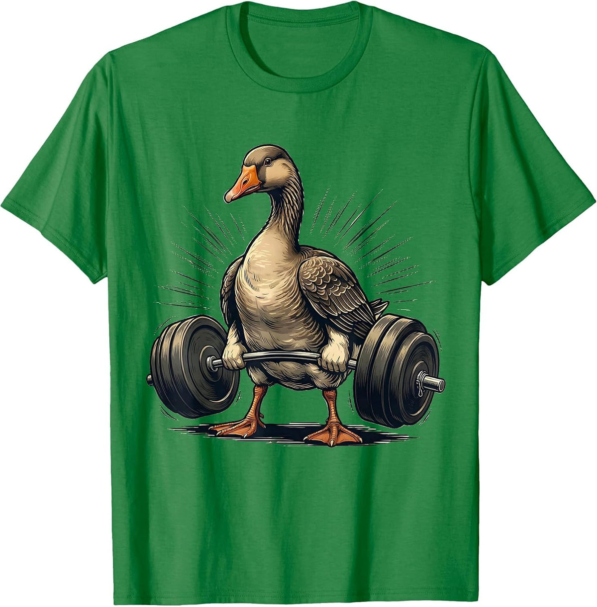 Men's Round Goose Weightlifting Gym Humor Funny Workout T-Shirt - Kelly Green