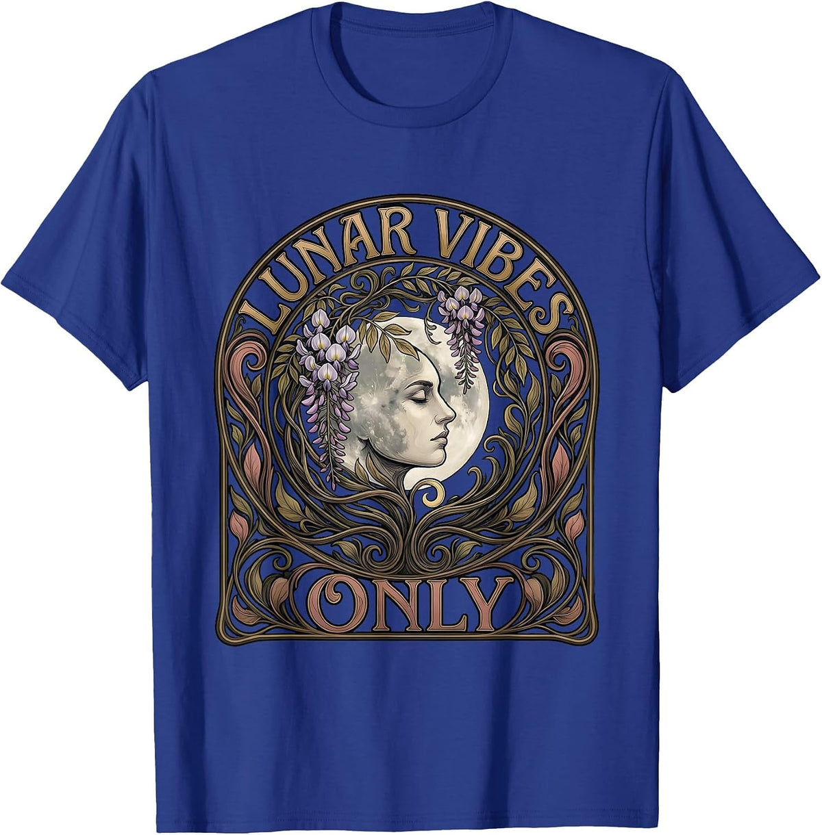 Lunar Vibes Only Moon Celestial Design T-Shirt - Royal Blue