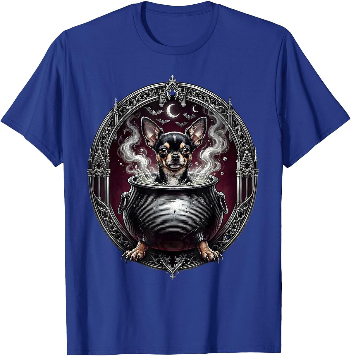 Men's Halloween Chihuahua Witch Cauldron Funny Dog Design T-Shirt - Royal Blue