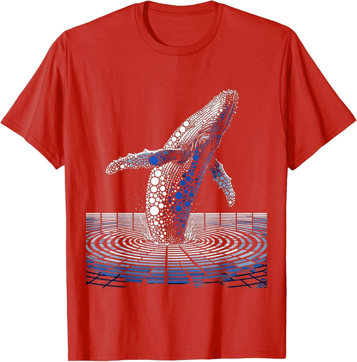 Men's Polka Dot Whale Breaching Ocean Surface T-Shirt - Red
