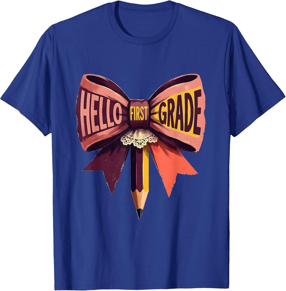 Hello First Grade Cute Coquette Bow Back To School Gift T-Shirt - Royal Blue