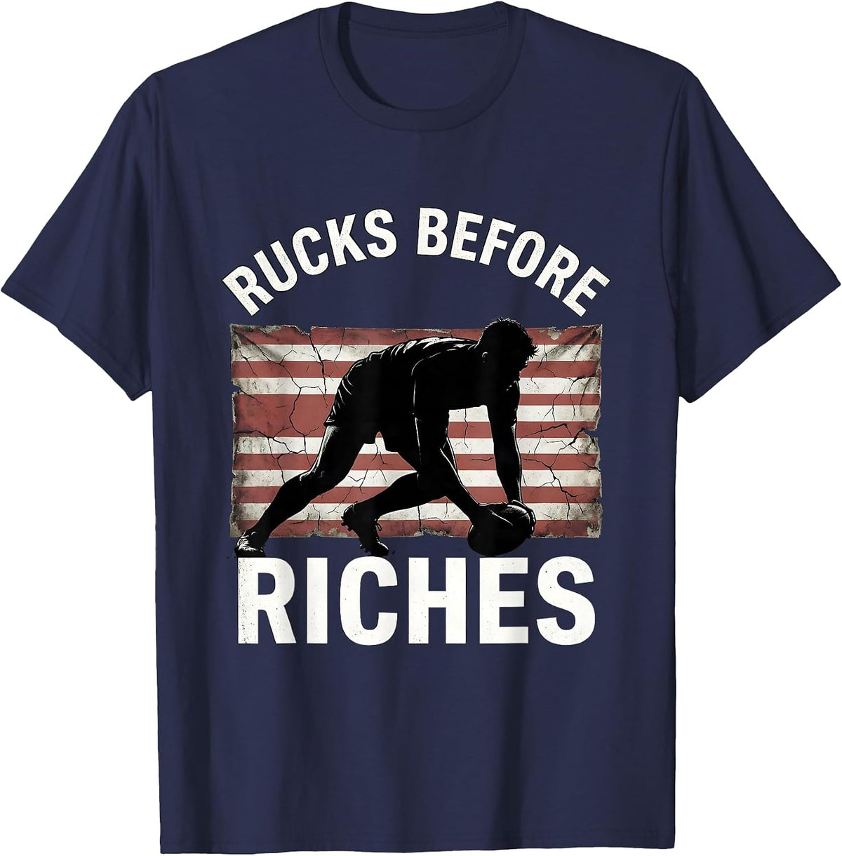 Rucks Before Riches Rugby Graphic Design T-Shirt - Navy Blue