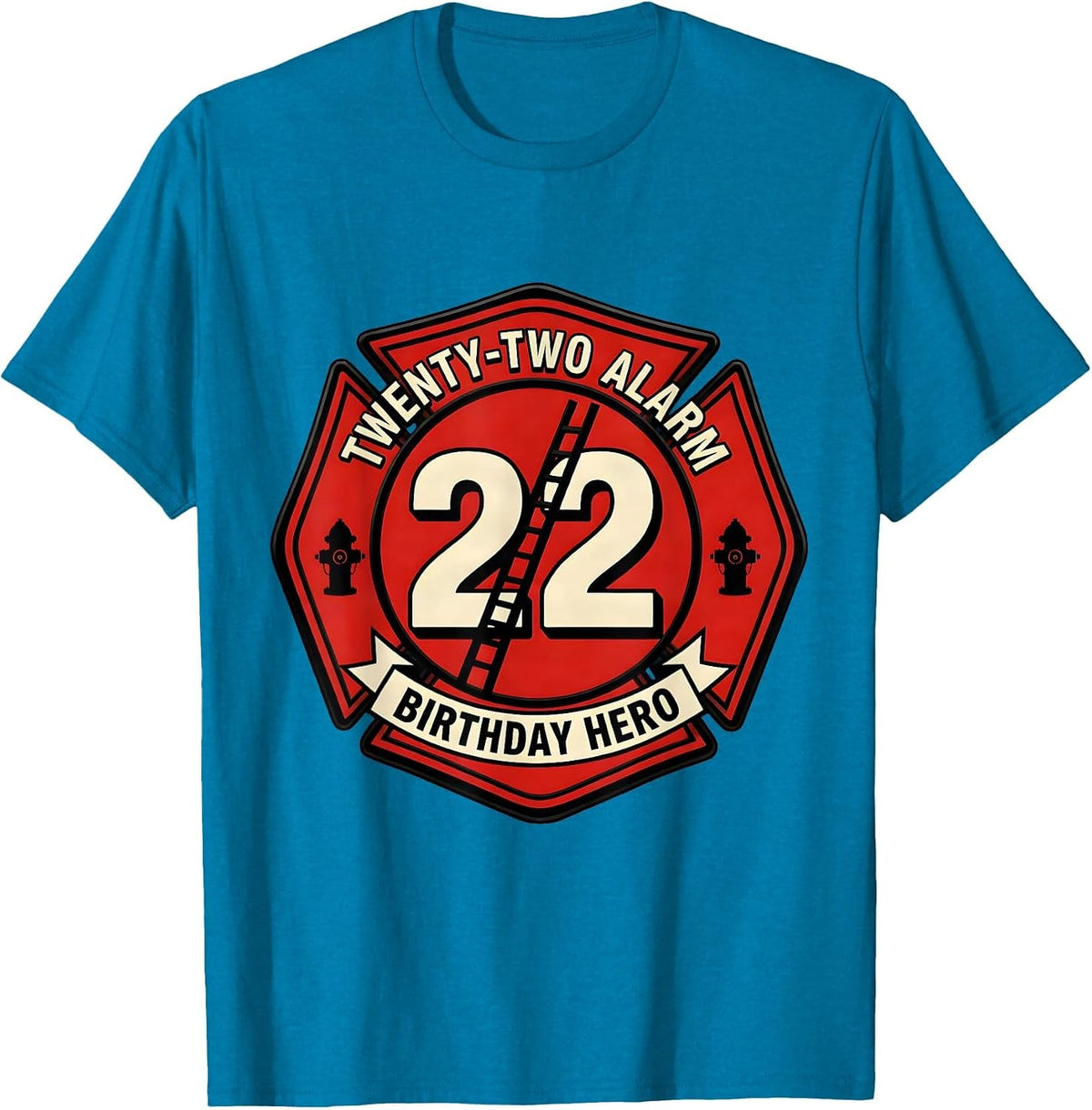 Twenty-Two Alarm Birthday Hero Firefighter Fire Truck Kids T-Shirt - Sapphire Blue