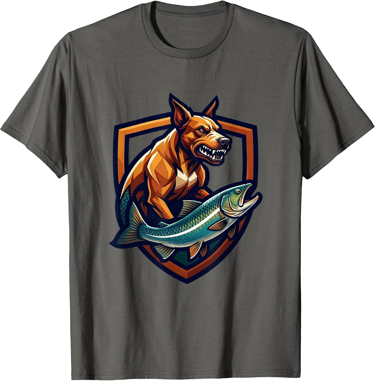 Huntrix Trout Leap Hunting Dog Reflection Graphic T-Shirt - Asphalt Grey