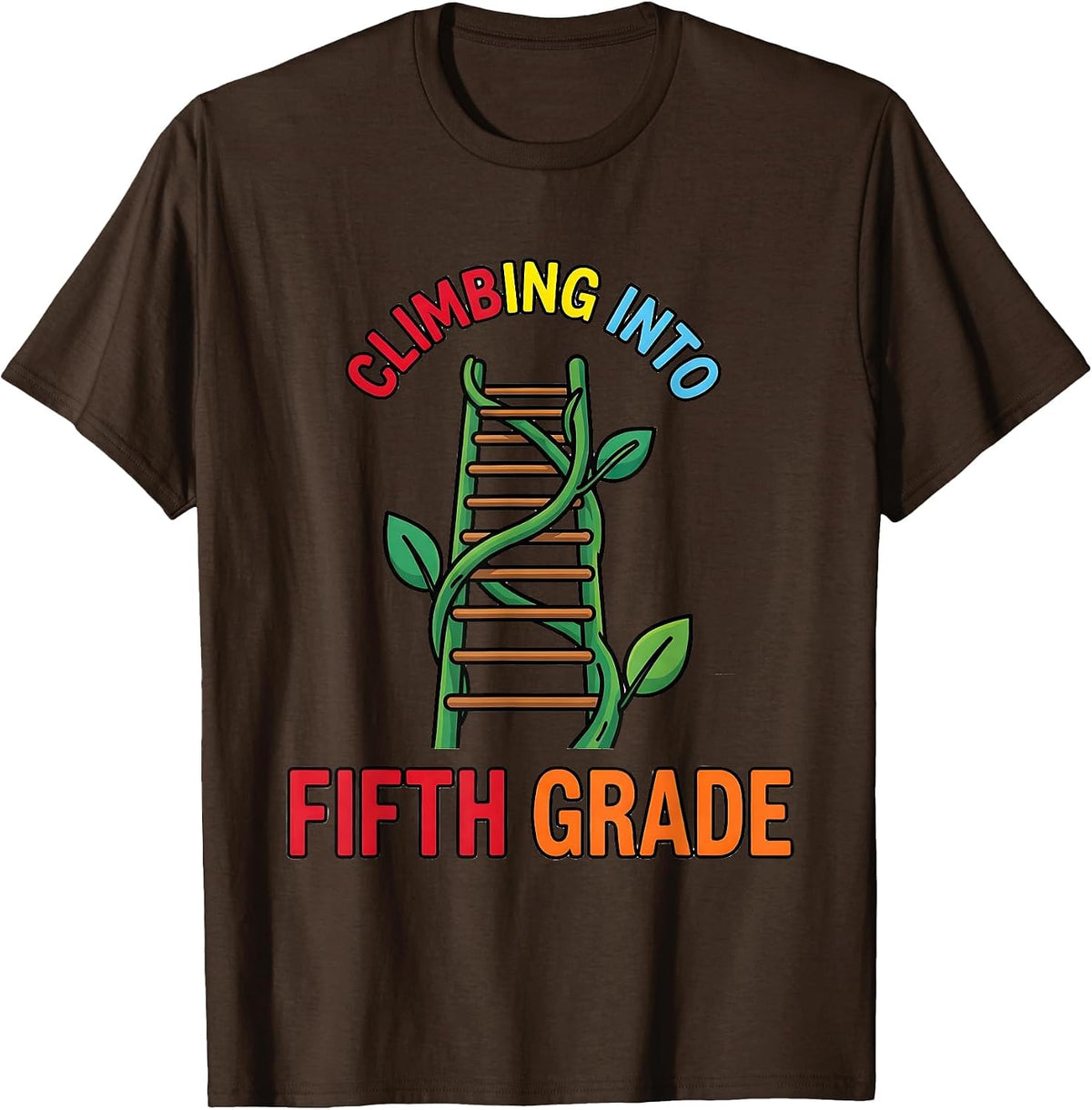 Climbing Into Fifth Grade Colorful Grade Level Team Back T-Shirt - Brown