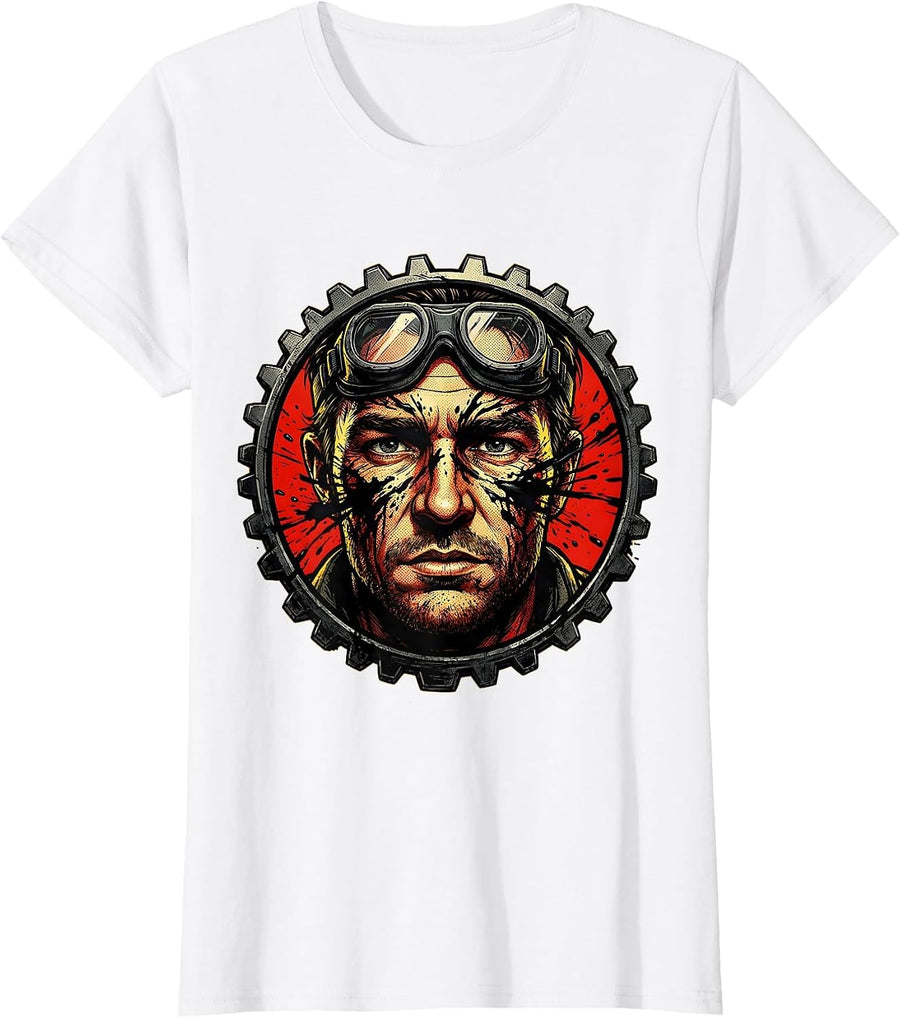 Women's Mechanic Oil Splatter Safety Goggles Graphic T-Shirt - White