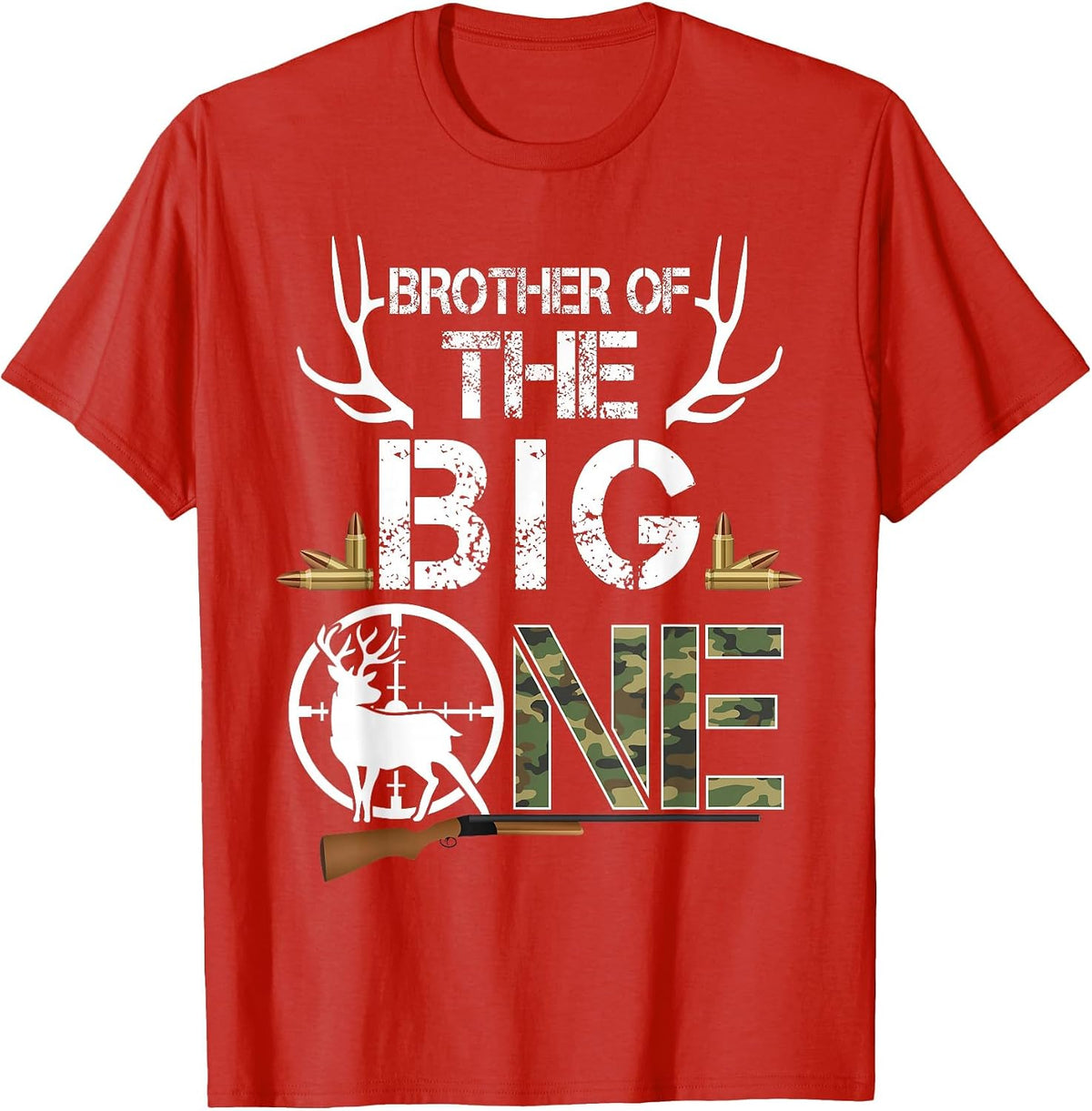 Brother of The Big One Birthday Boy Deer Hunter Camouflage T-Shirt - Red