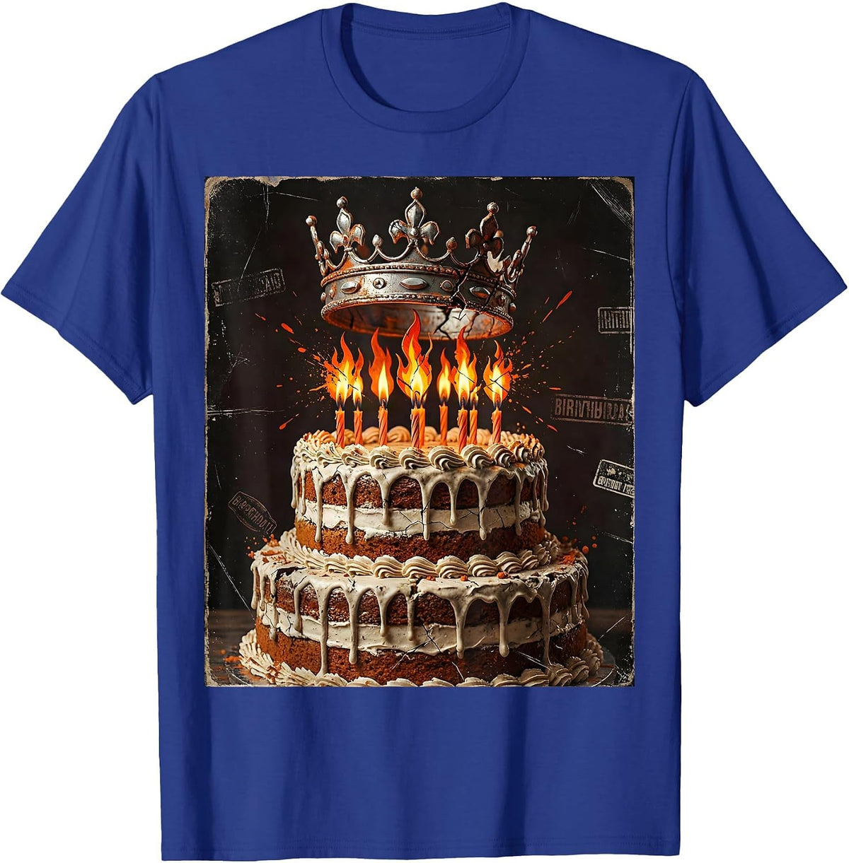 21st Birthday Crown and Cake Graphic T-Shirt - Royal Blue