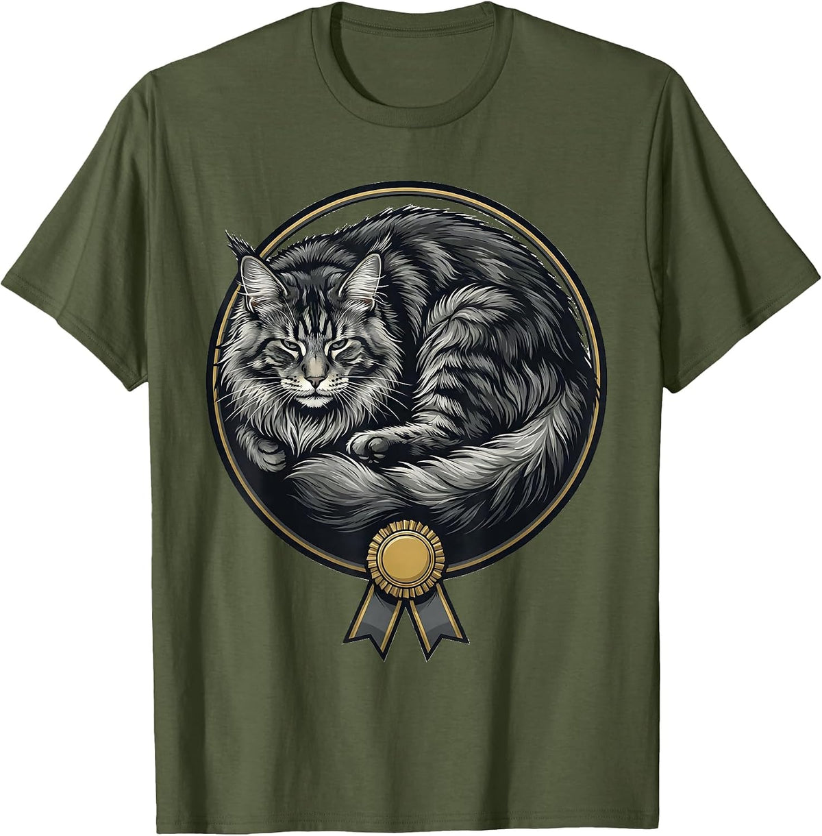 Men's Maine Coon Cat Cute Kawaii Animal Lover Gift T-Shirt - Olive Green