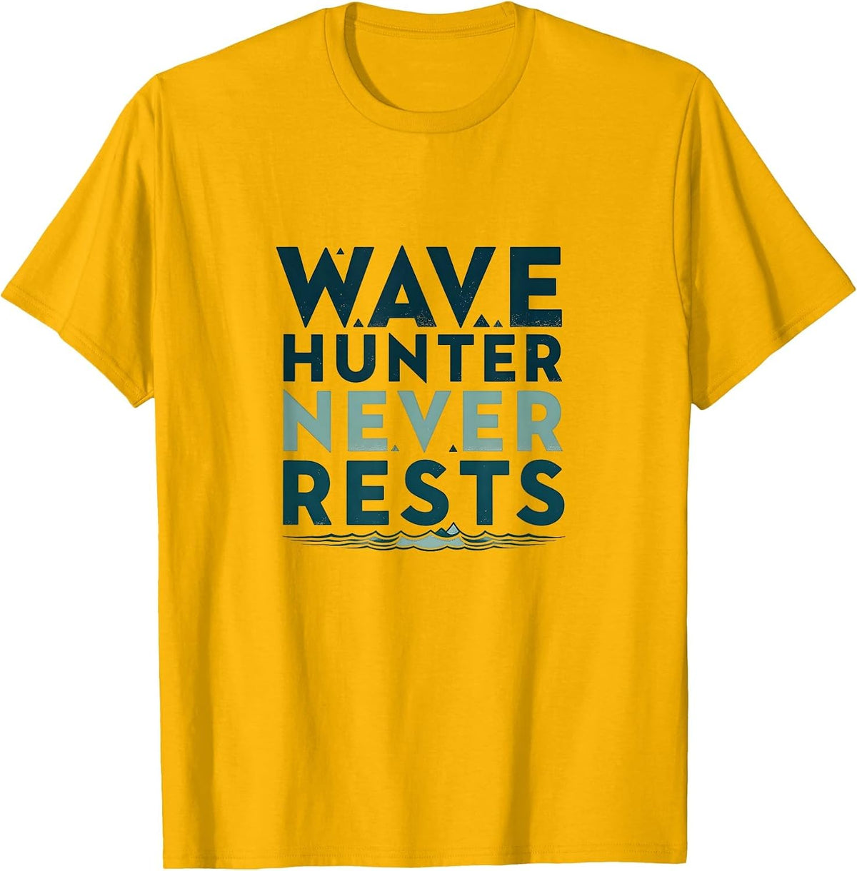 Wave Hunter Never Rests Surf Design T-Shirt - Golden Yellow
